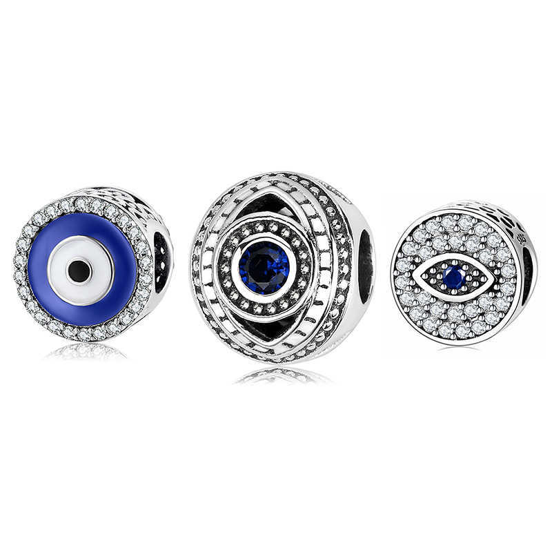 

925 Sterling Silver Faith Evil CZ eye Beads Fit Original Pandora Bracelet Charms Jewelry making