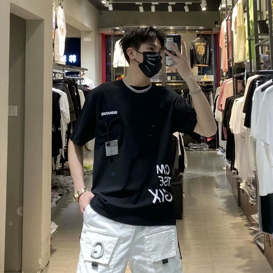 

t shirt en7 fashion brand design short sleeve men's splicing zipper loose round neck letter printing leisure vacation two and a half, White;black