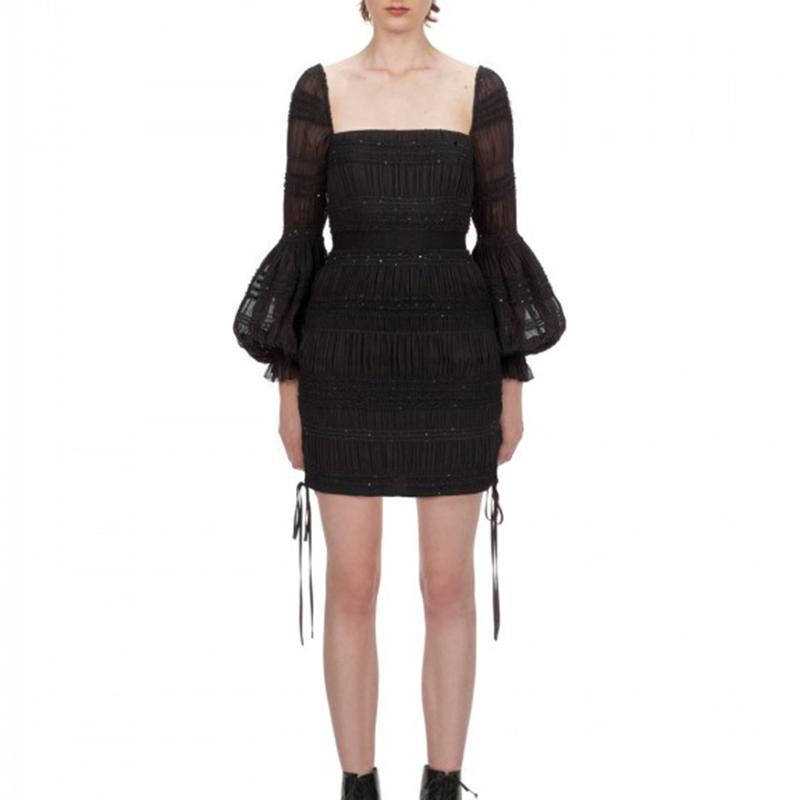 

Casual Dresses Self Portrait 2021 Autumn Vintage Lantern Sleeve Mini Dress Women Elegant A-line Slim Party, As pic