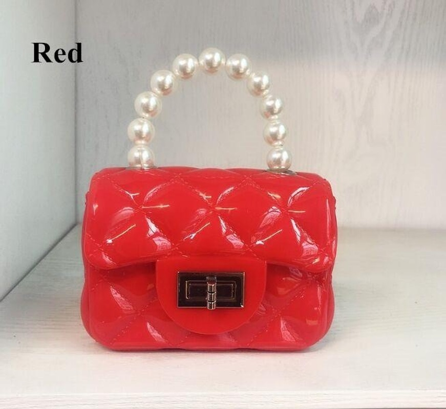 

2021 PVC handbags Mini Jelly bag linger chain children pearl baby satchel, Black
