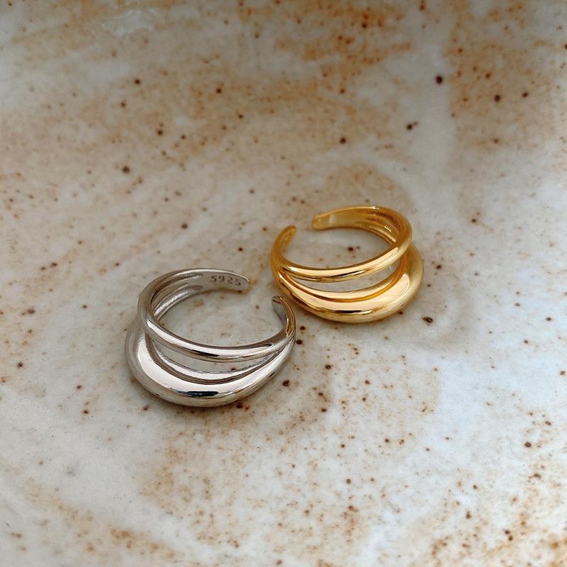 

Cluster Rings Leouerry 925 Sterling Silver Double Layer Asymmetry For Women Elegant Arc Line Glossy Fashionable Designer Jewelry