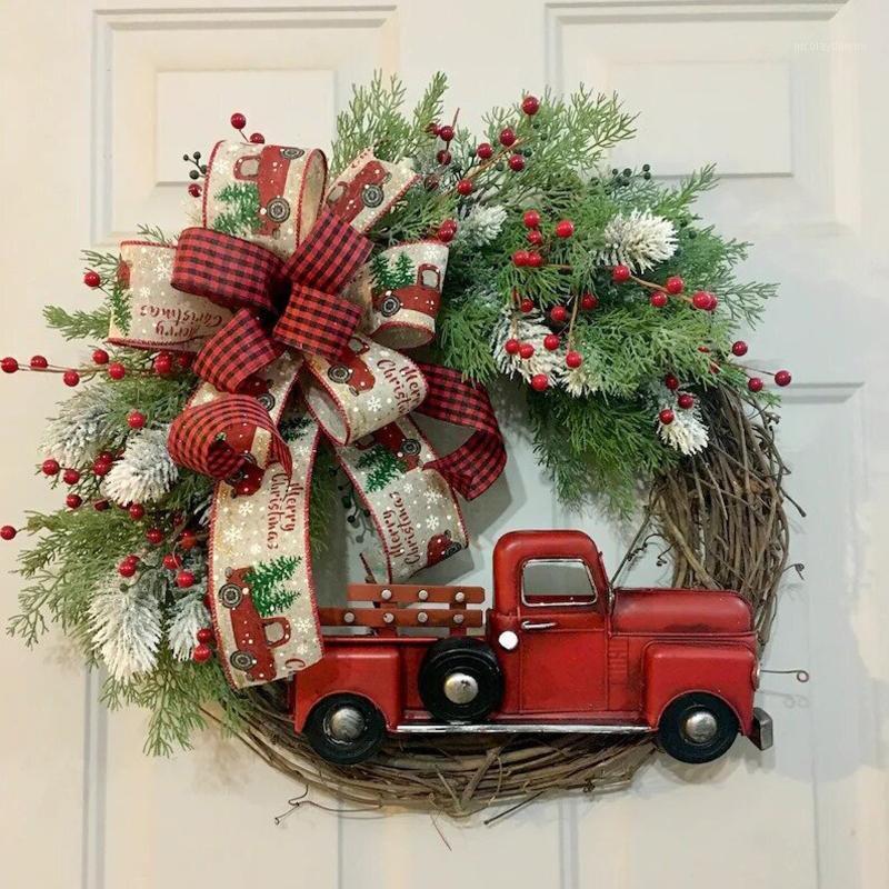 

Decorative Flowers & Wreaths Christmas Wreath Artificial Plant Rattan Wall Decoration Red Truck Pumpkin Garland Door Hanging For Home