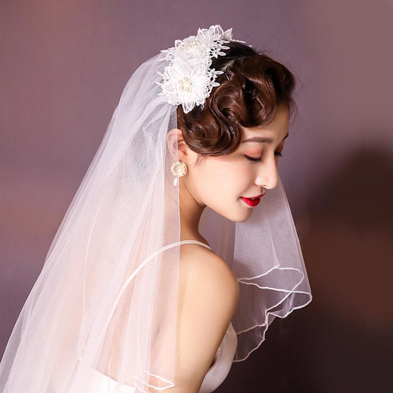 

Bridal Veils Pearl Two Layers Short Tulle Veil Wedding White Without Comb Mariage Vail Veu De Noiva Weeding Accessorie