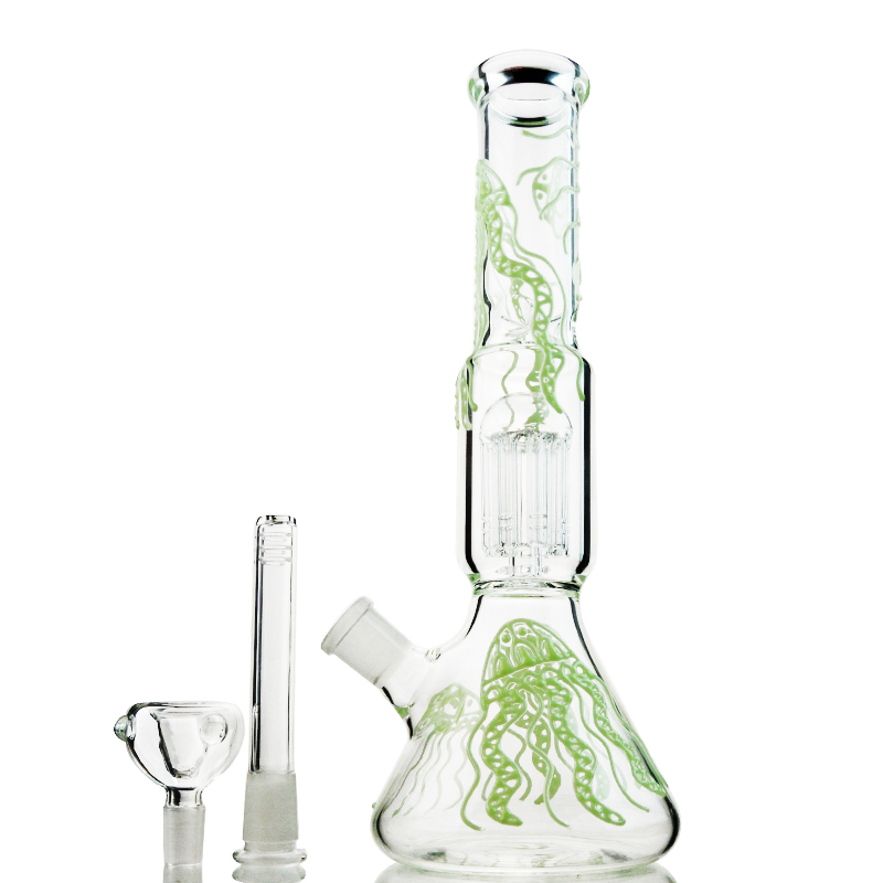 

Glow In The Dark 11 Inch Hookahs Glass Bong Straight Tube 6 Arms Tree Perc Oil Dab Rigs Beaker Bongs 18 Female Joint Water Pipe With Bowl GID05