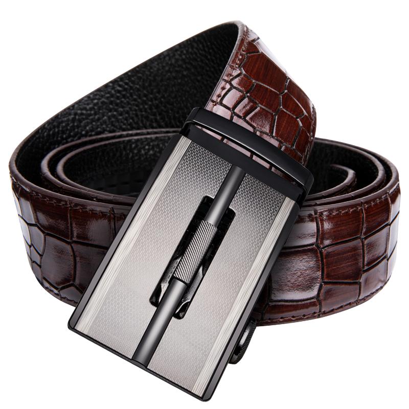 

Fashion Red Belt Men Luxury Designer Cowboy Casual Crocodile Leather Jeans Strap Automatic Buckle Belts For, Black;brown