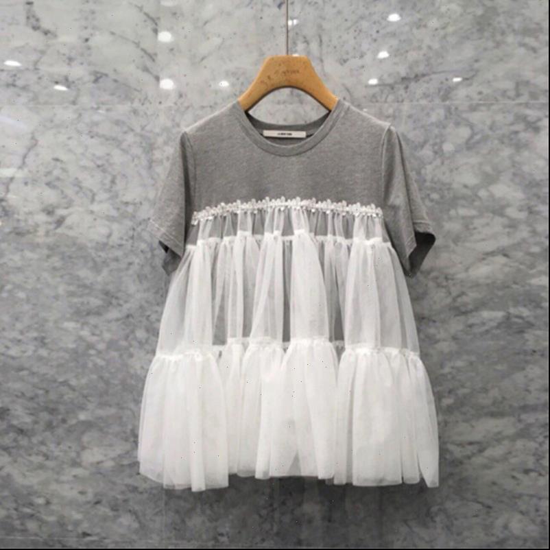 

spring women t shirt summer wild fashion casual mesh stitching female short sleeved cotton 100%cotton, White