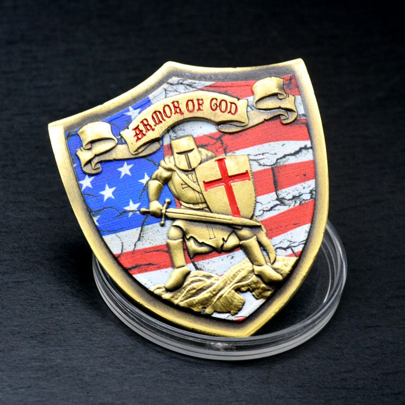 

Armor of God EPH 6:10-18 Crusaders Red Cross Challenge Coin Shield Badge Lord Bible Praye