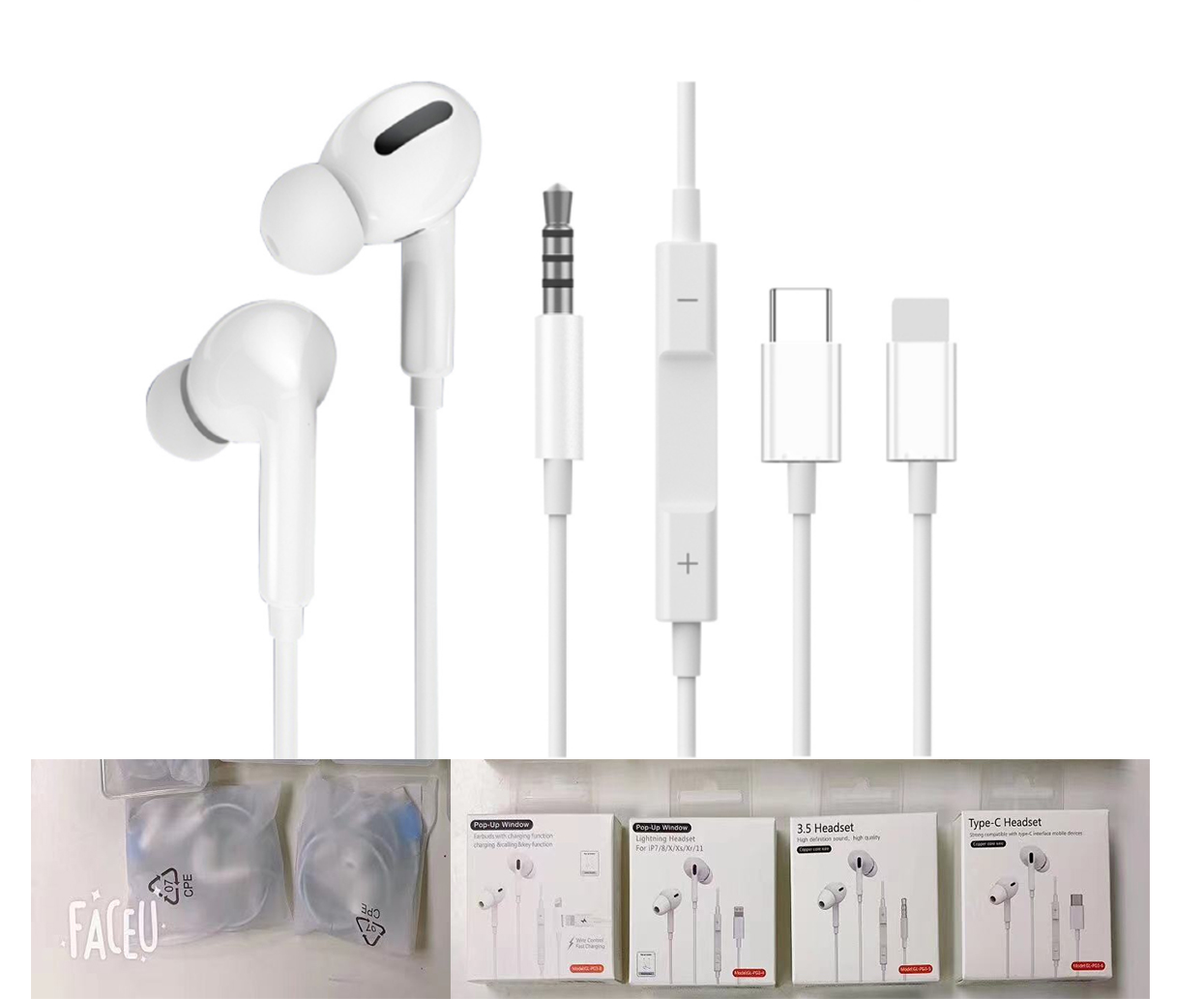 

3 gen Powerful Bass Earphones Wired Bluetooth Version HD Mic Headphone Professional Tuning Earbuds Suitable for Lightning type-c interface With pop-up window, White