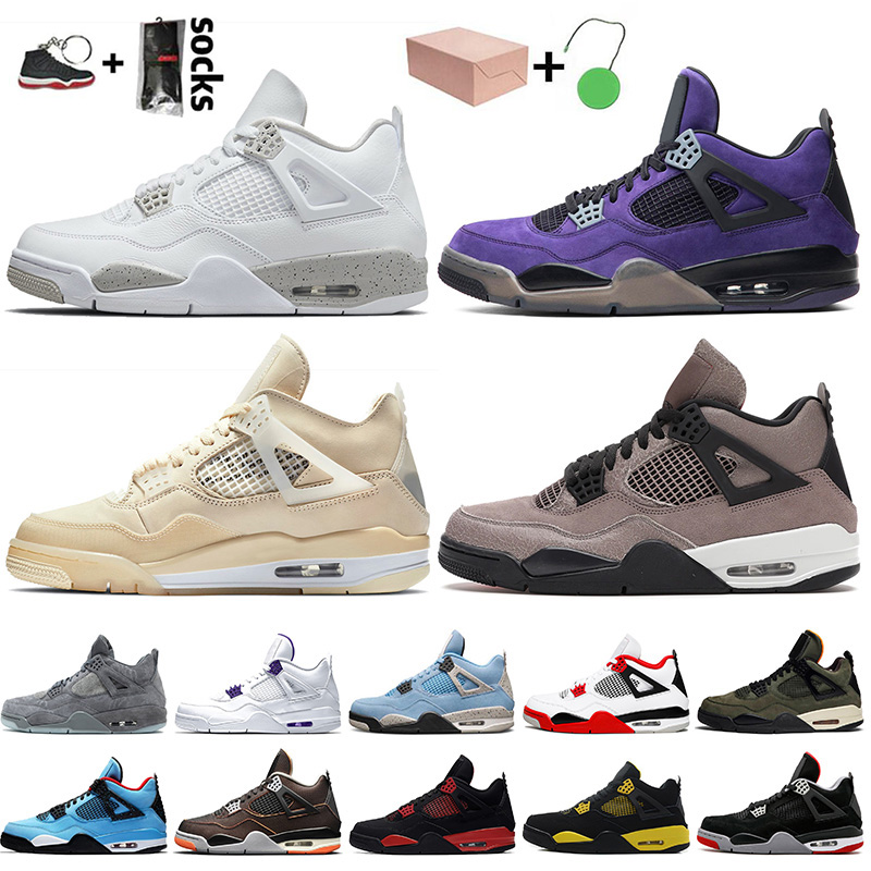 

2021 Women Mens Basketball Shoes With BOX Jumpman 4 White Oreo 4s Travis Scotts Purple Sail Off Taupe Haze Fire Red Thunder Trainers, #19 red metallic 40-47