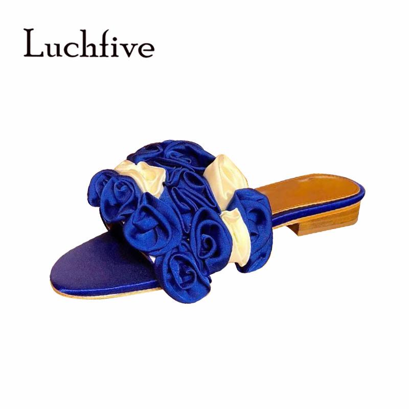 

Slippers Blue Rose Flower Pleated Satin Silk Flat Woman Open Toe Outdoor Princess Ruffles Mules Summer Dress Formal Party Shoes, Black