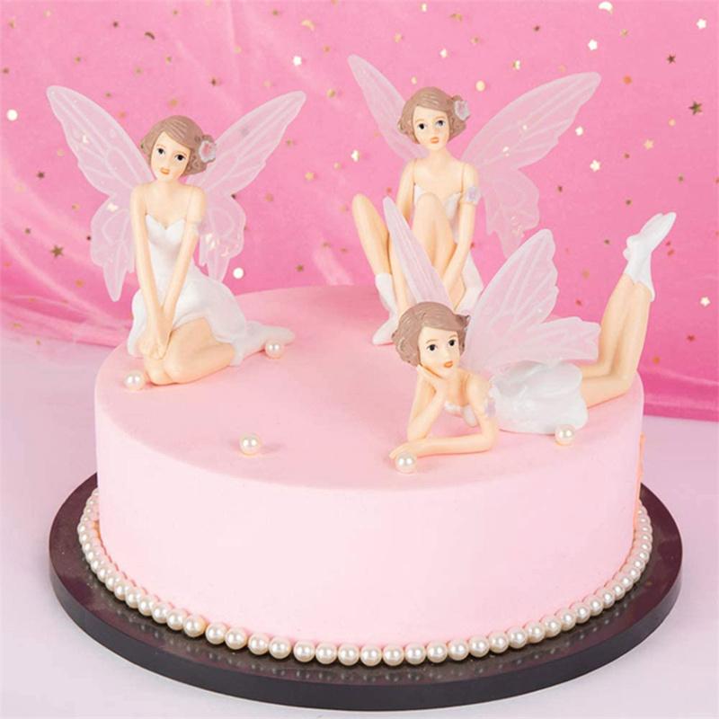 

Other Festive & Party Supplies 3 Piece Set Cake Decorating Flower Fairy With Wing Miniature Figurines Angel Desktop Ornament