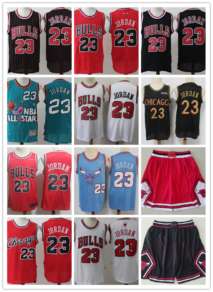 

2021 Mens Chicago Bulls Throwback Michael 23 MJ jersey Basketball Shorts Basketball Jerseys red black white gold Blue high quality, Black;red