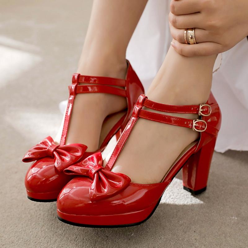 

Sweet Girl Butterfly Knot Buckle Shoes Cos Loli Kawaii High Heels Women Pumps Platform Block Heel Sandals, Black