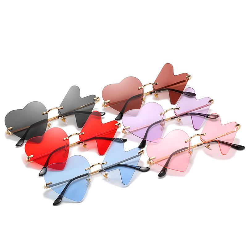 

Sunglasses Luxury Fashion Heart Women Rimless Funny Sun Glasses Shades Heartbeat Personality Vintage Mirror Eyewear Female