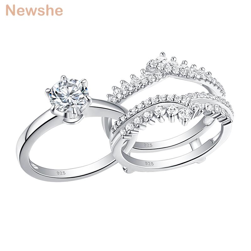 

Cluster Rings She 2 Pcs 925 Sterling Silver Wedding Set For Women Solitaire Engagement Ring Detachable Guard Band Zircon BR0910, Golden;silver
