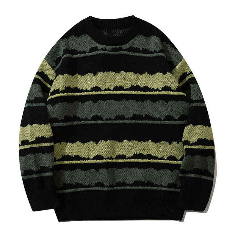 

men's sweaters pulÃ´ver de malha vintage harajuku, pulÃ´ver casual, malha, listrado, com gola redonda, feminino e outono jprx, White;black