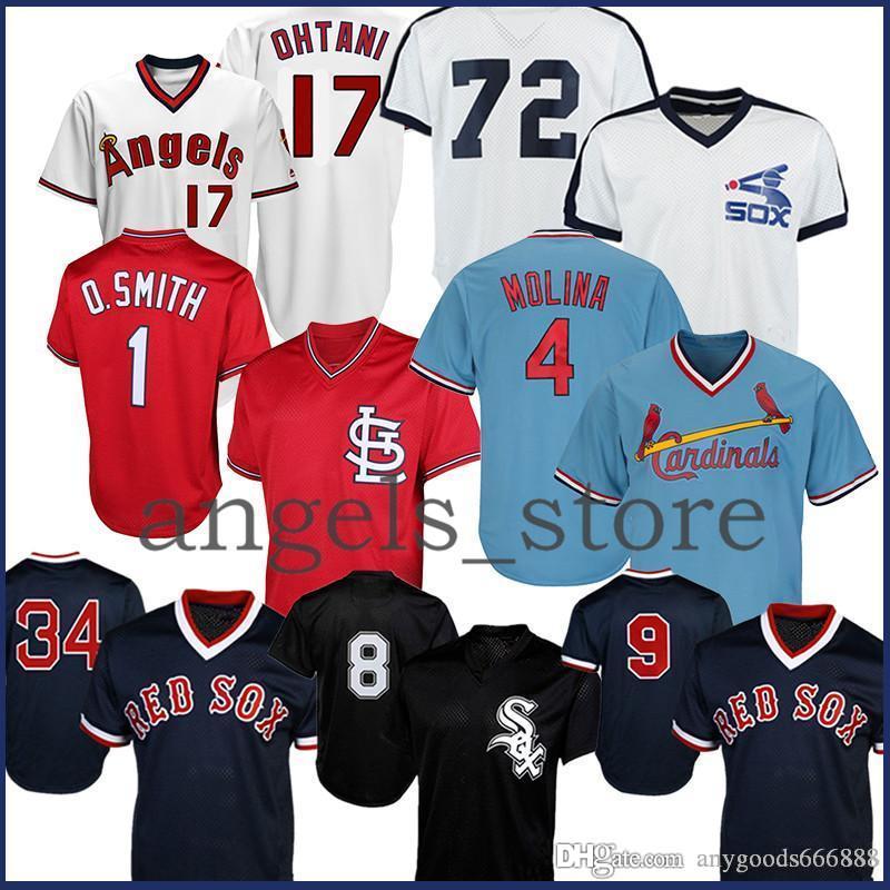 

2020 Red 9 Ted Williams Sox Ortiz Jersey 4 Yadier Molina Cardinal Smith 27 Mike Trout Angels 17 Ohtani Chicago White 8 Bo Jackson 72 Fisk, Blue;black