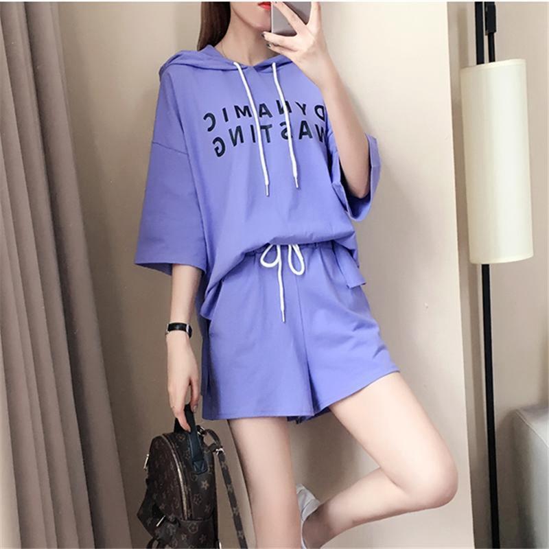 Women&#039;s Jumpsuits & Rompers Women Shorts Suit Female Summer Korean Casual Short-sleeved Sportswear Large Size Loose Running Students Two-pie-image-736771982