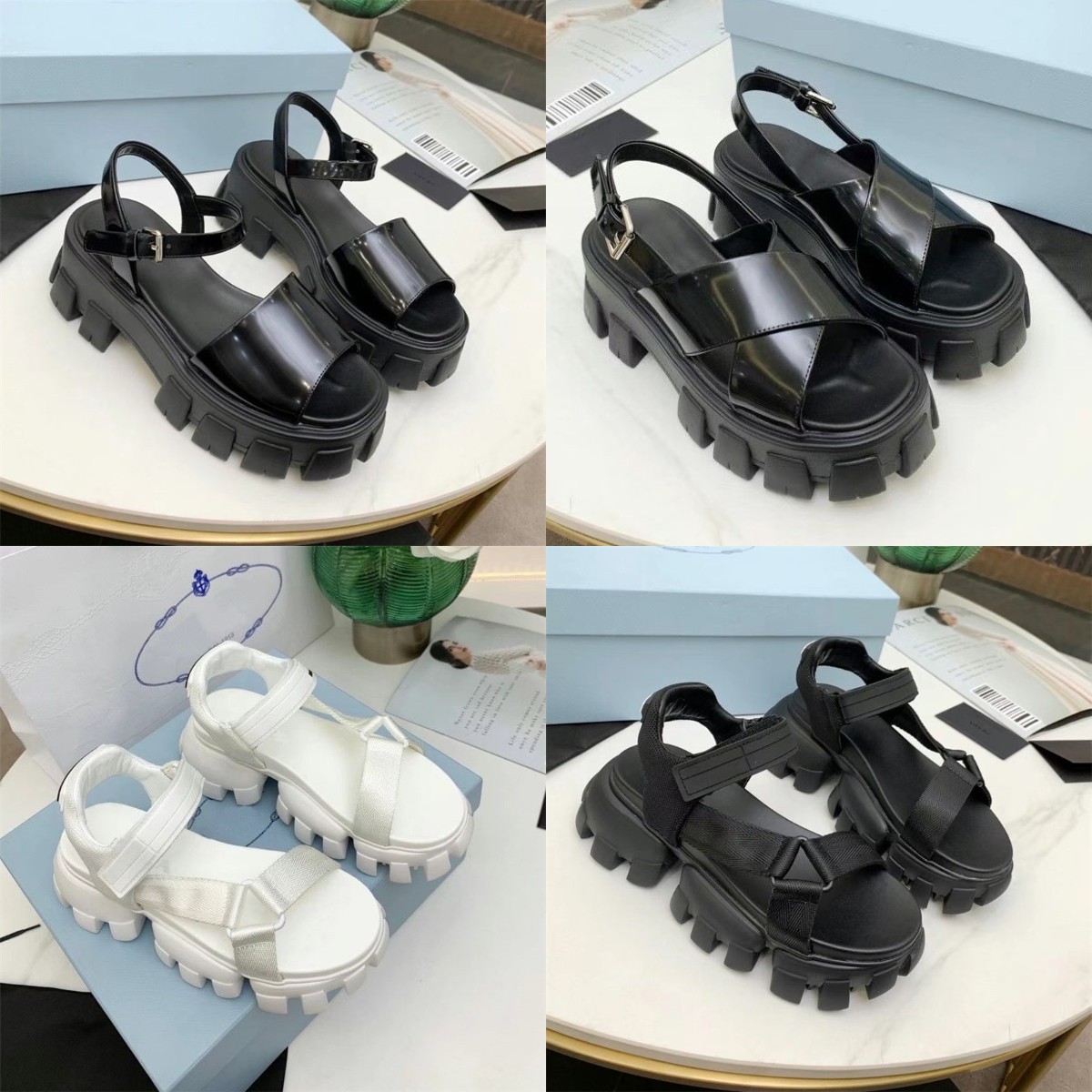 

2022 Designer Sandals Women Goth Platform Velcro Flat Sandal Cloudbust Thunder Patent Leather Cross Slippers Canvas Open-toe Shoes Box