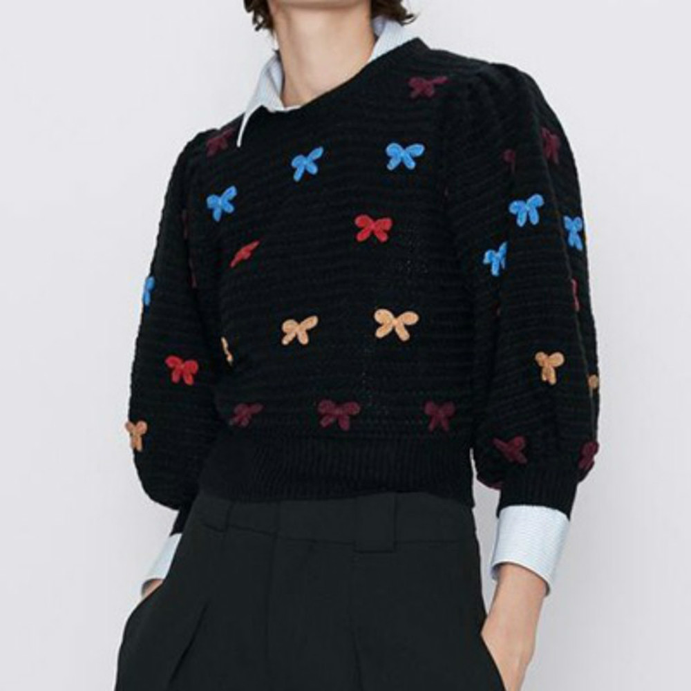 

women's sweaters suÃ©ter de malha manga longa, blusÃ£o feminino com estampa geomÃ©trica, alta qualida, gola redonda e flores, roupa invern, White;black