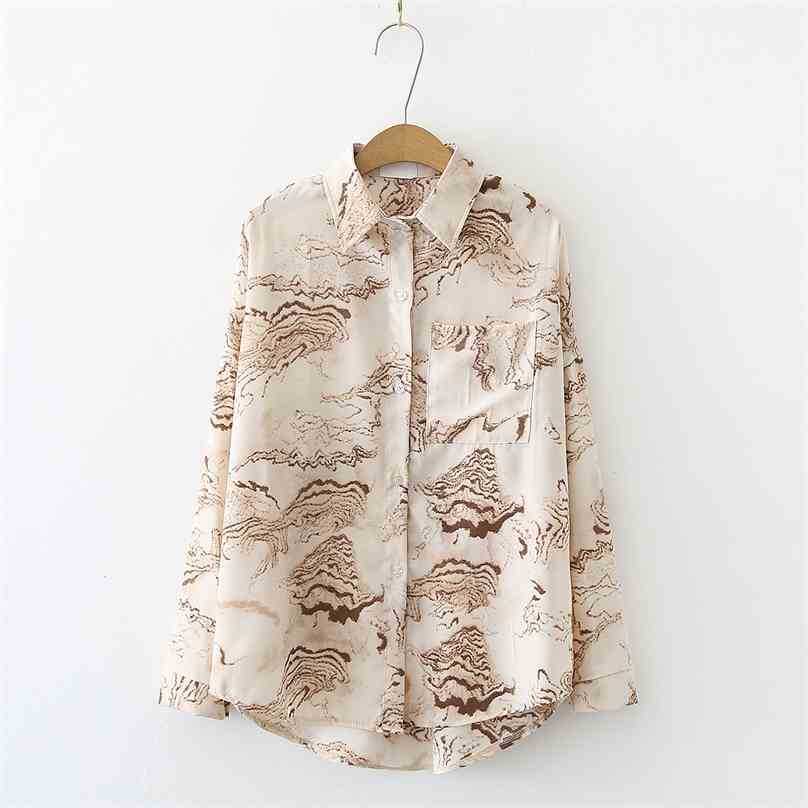

Elegance High Quality Full Sleeves Basic Printed Stylish Female Chic Brief Women Gentle Loose Shirts 210525, Green