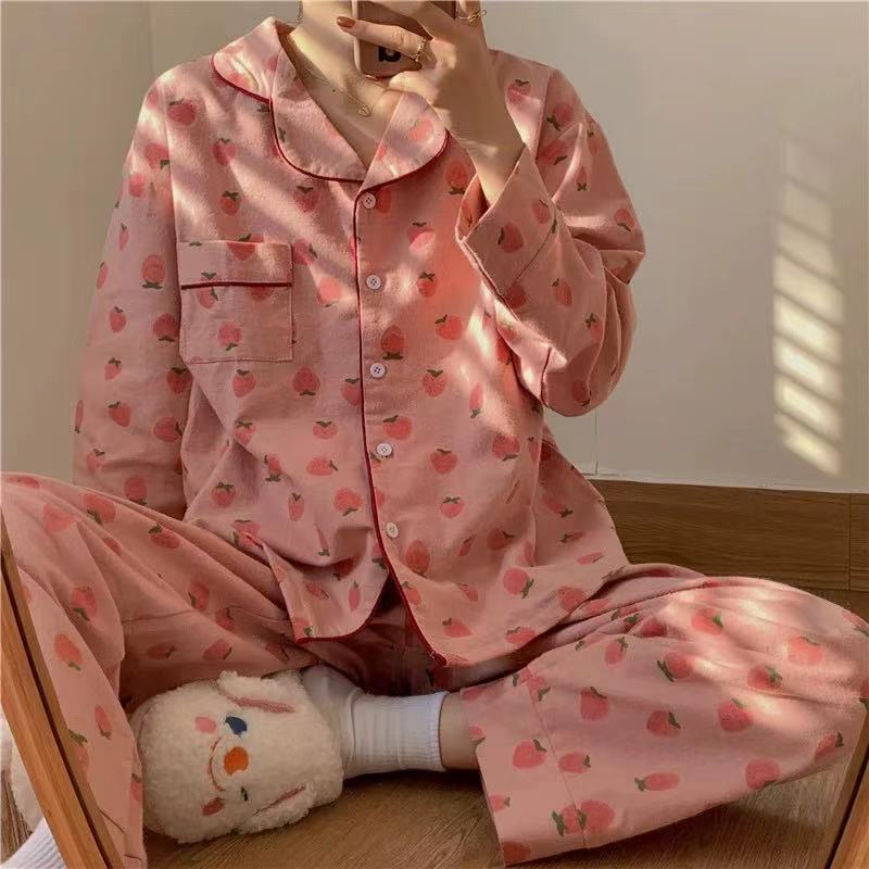 

Pajama Sets Womens Spring Autumn Korean Style Plaid Long Sleeve Soft Casual Sleepwear Female Loose Nightwear Cute New Fashion, Black;red