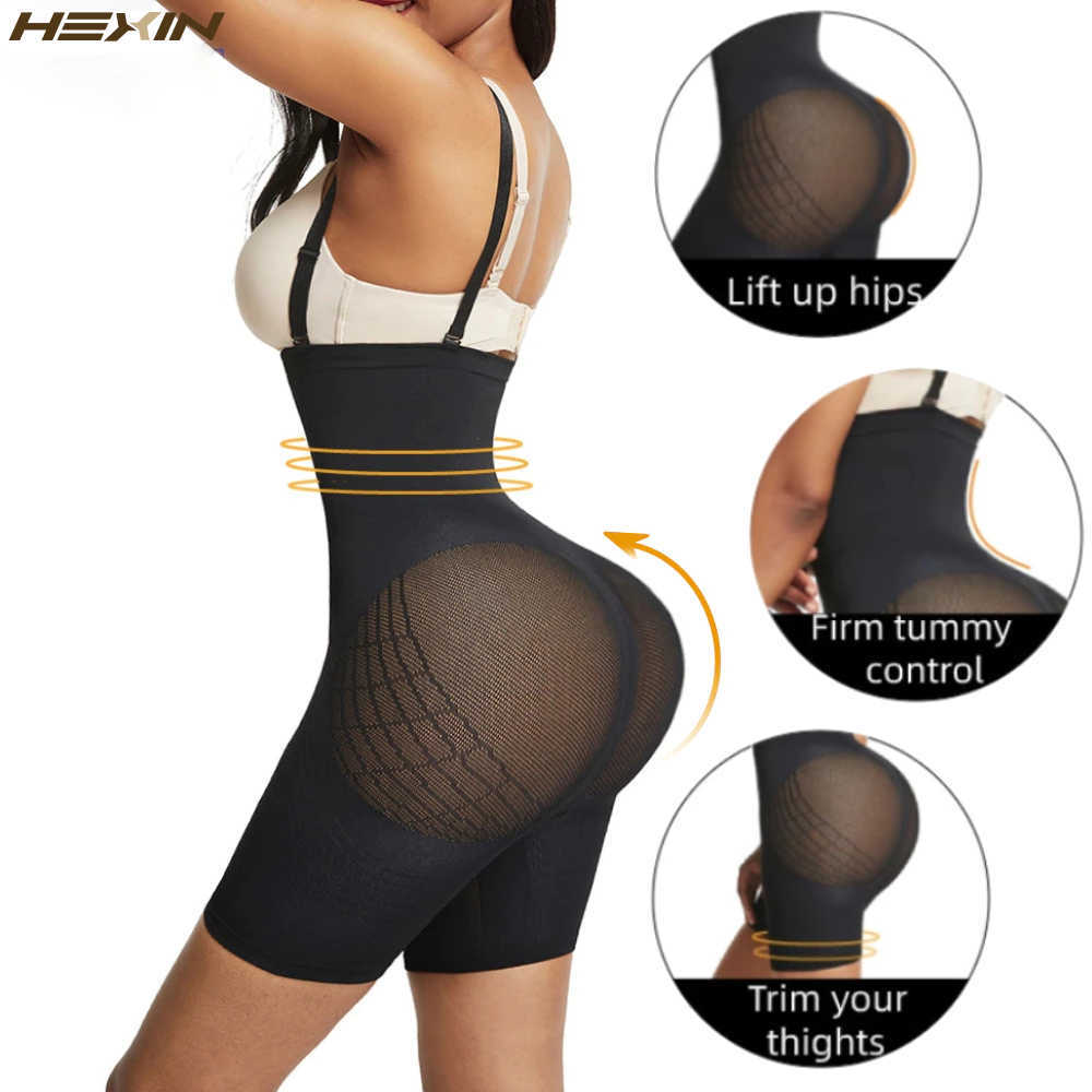 

HEXIN Sexy Shapewear Corset Waist Fajas Booty Hip Enhancer Bodysuit Butt Lifter Invisible Body Shaper Push Up Bottom Boyshorts, Black long
