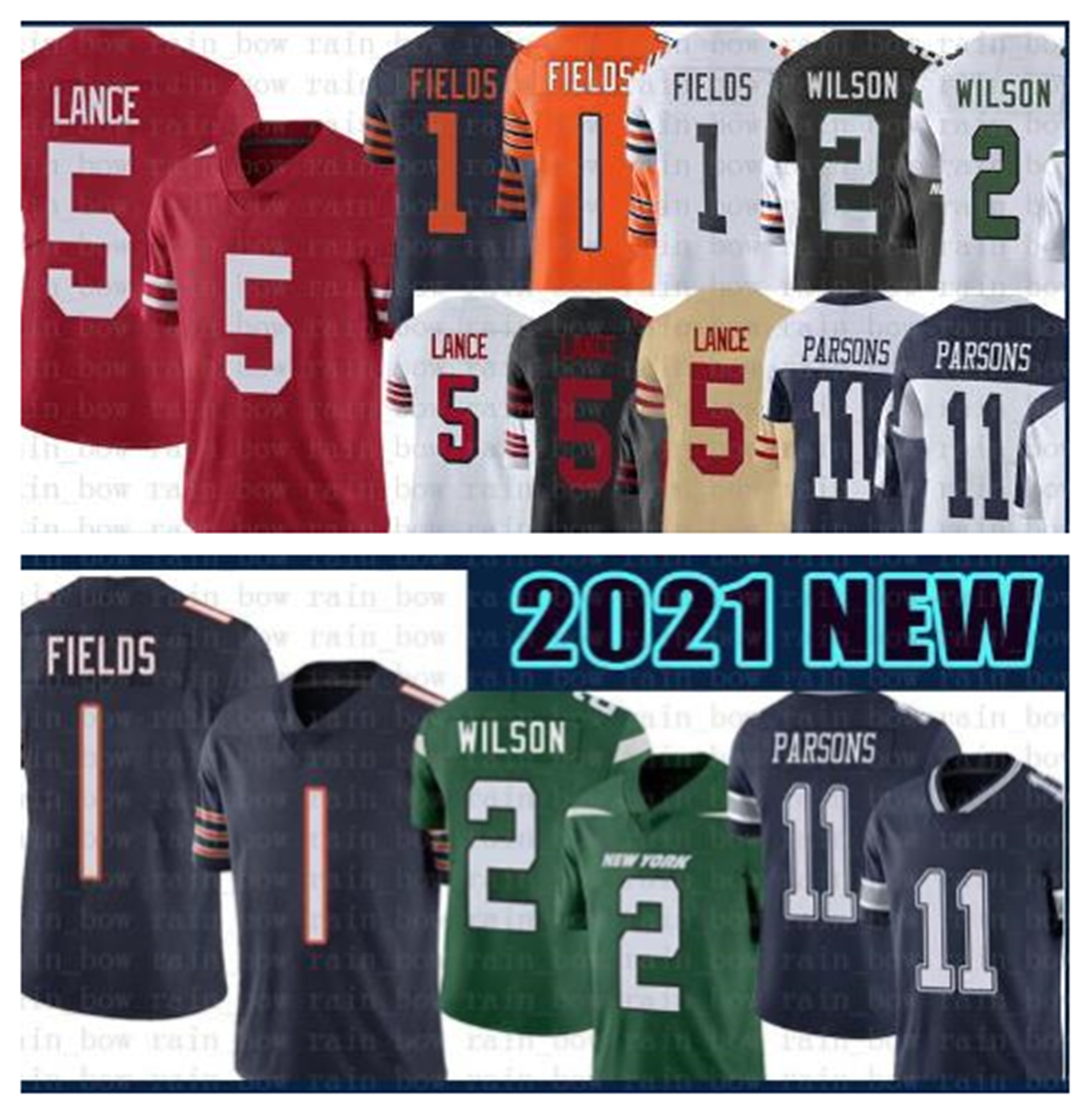 

1 Justin Fields 5 Trey Lance 2 Zach Wilson 11 Micah Parsons Football Jersey Men's 2021 Chicagos Bear Dalla Cowboy San New Franciscos 49er Yorks Jet, 19