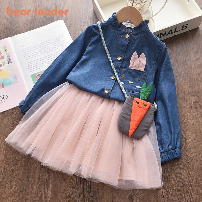 

Bear Leader Girls Dress Autumn Girl Cartoon Bunny Dress Long Sleeve Denim Embroidery Mesh Dress Kids Vestidos Clothing 3 7Y 210708, An050