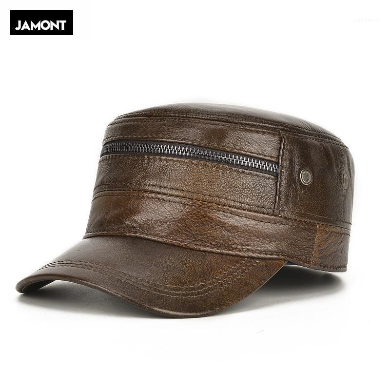 

JAMONT Genuine Leather Hat With Ears Autumn Winter Men Cowhide Hats Adjustable Size Flat Cap Male Bone Snapback Cap1, Blue;gray