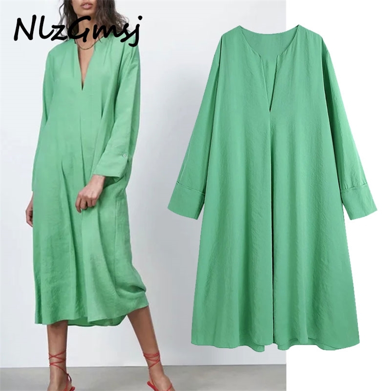 

Dresse Woman Summer Long Shirt Wrinkled Look Midi V-neck Party 04 210628, As picture