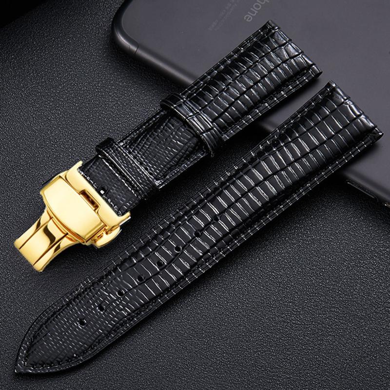 

Watch Bands 14mm 16mm 18mm 20mm 22mm 24mm Universal Butterfly Buckle Lizard Texture Leather Band Strap Bracelet