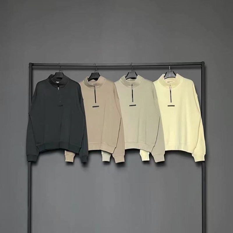 

Correct version fear of God multi thread essentials silicone letter fog half zipper stand collar sweater, Black