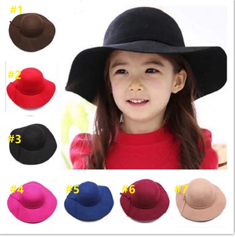 

Autumn Winter Warm Kids Boys Girls Vintage Wide Brim Cap Soft Wool Felt Bowknot Bowler Floppy Children Sun Hat Beach by air11, Customize