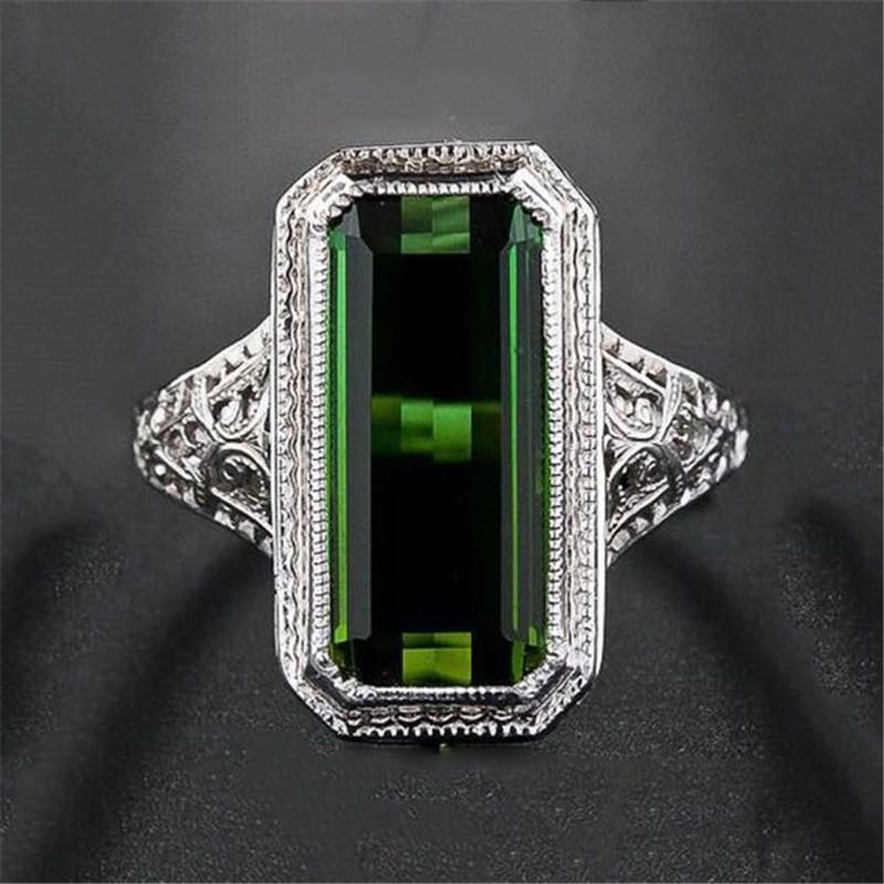 

Cluster Rings Luxury Exquisite Natural Green Gem Ring Antique Silver Cocktail Party Jewelry Valentine's Day Gift Fine Women