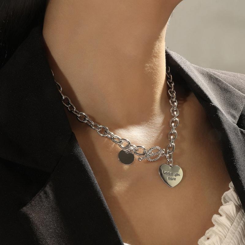 

Goth Lover Heart Lock Necklace Iron Metal Female Punk Silver Color Chunky Thick Cuban Curb Long Chain Aesthetic Jewelry Chokers