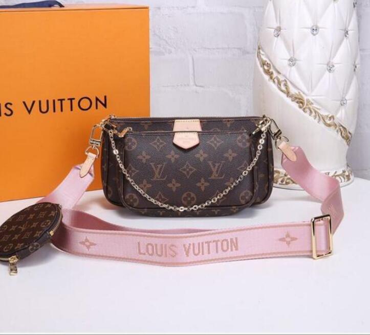

lv LOUIS BAG VITTON favorite multi pochette accessories designers bags 3pcs flower pattern leather ladies purses should, Red;black