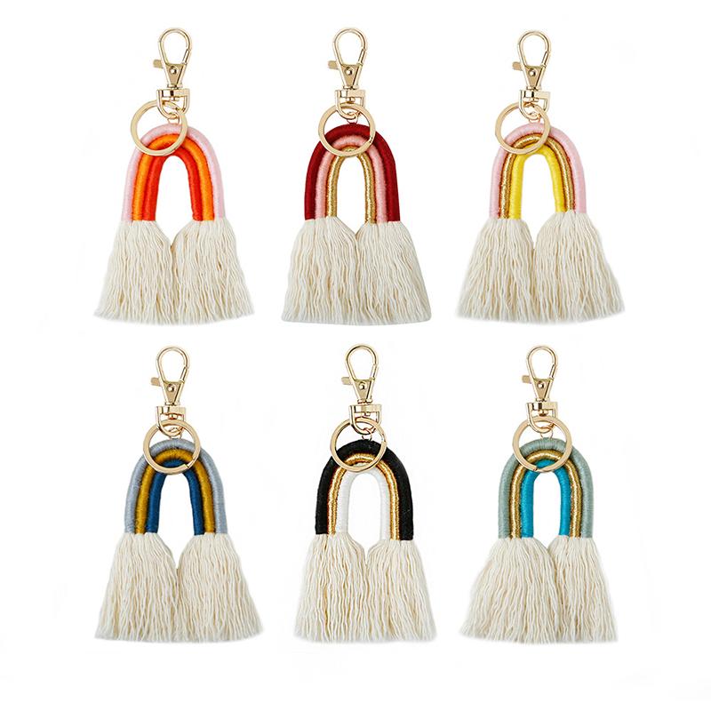 

Jewelry Fashion women Boho rainbow tassel key ring bag hangs gold keychain holder gift Ornaments