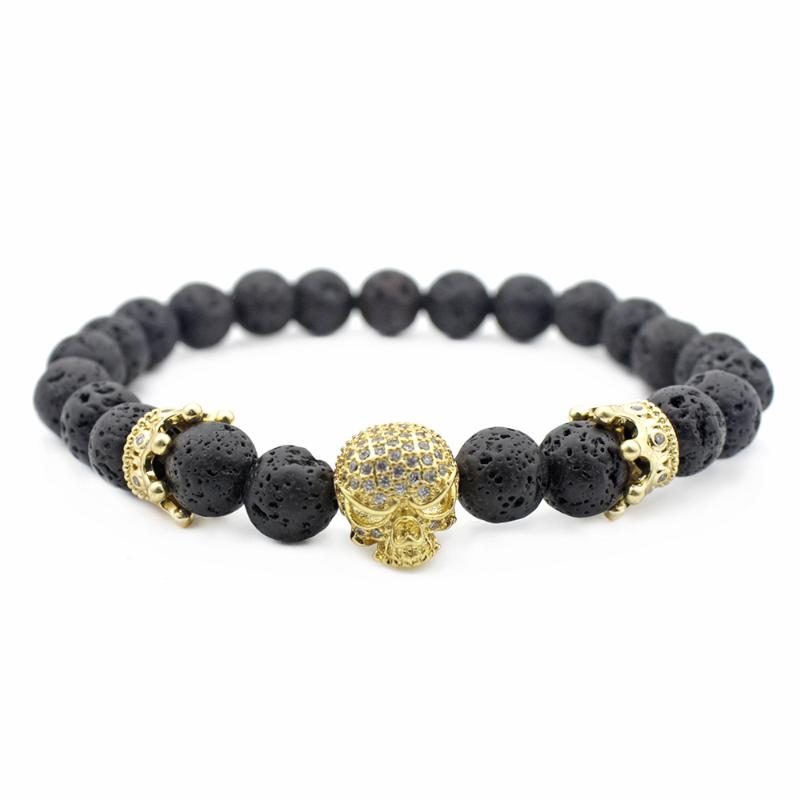 

Beaded, Strands 8mm Volcanic Stone Micro Zircon Skull Crown Bracelets Bracelet Bead Natural Chakra Bangle Fashion Accessories Men Jewelry