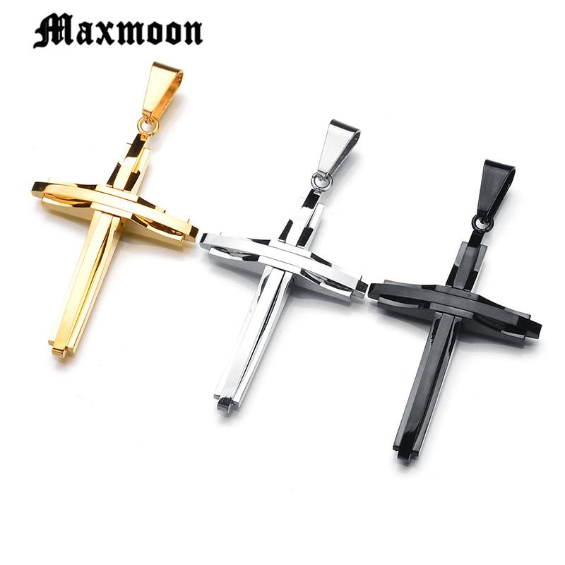 

Pendant Necklaces Maxmoon Classic Mens Cross Necklace Stainless Steel Link Chain Statement Jewelry