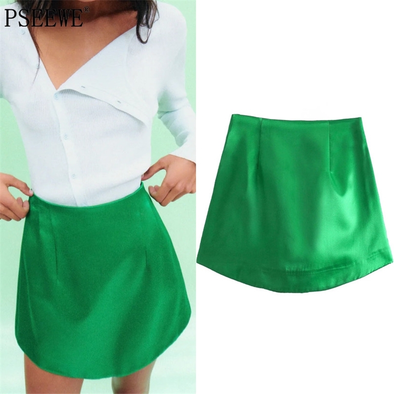 

Summer Women Skirt Za Green Satin Short s With High Waist Elegant Mini Woman s Fashion Slim Vintage 210629, Rose red