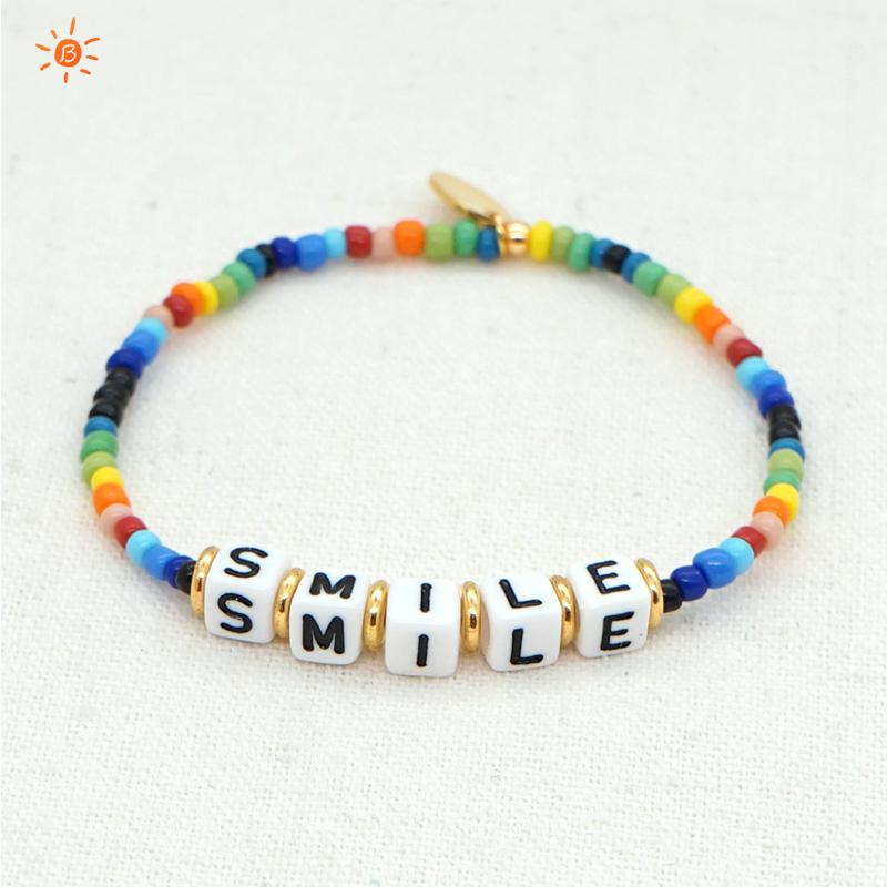

Beaded, Strands BLIN Colored Glass Rice Beads Square Letters Strand Bracelets Ethnic Bohemia Handmade Beaded Bracelet Women's Jewelry Gift