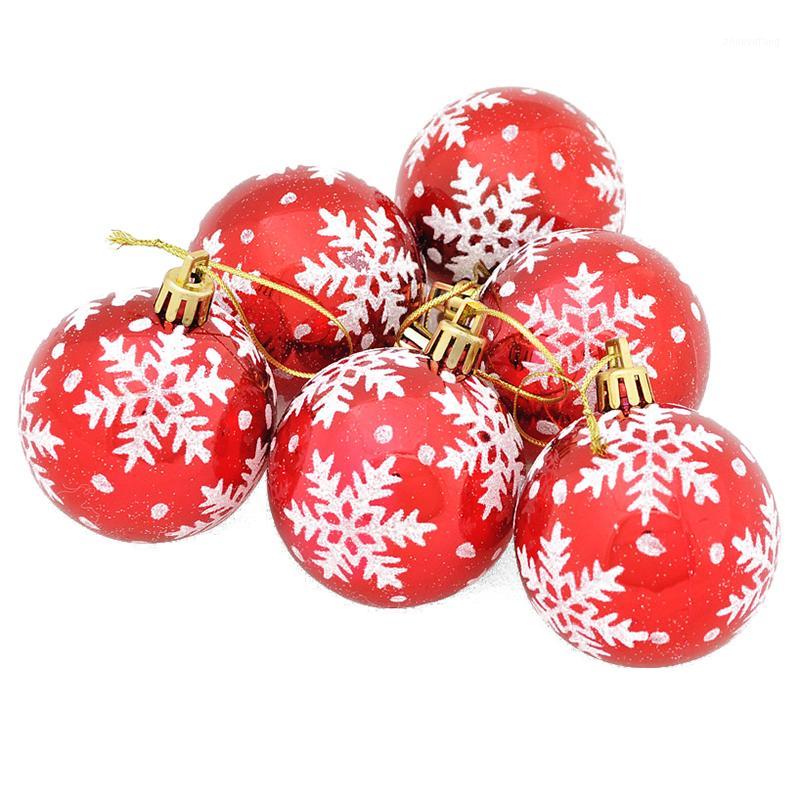 

Christmas Decorations 6pcs Tree Balls Diameter 6cm Snowflake Color Drawing Ball Xmas Party Wedding Ornament