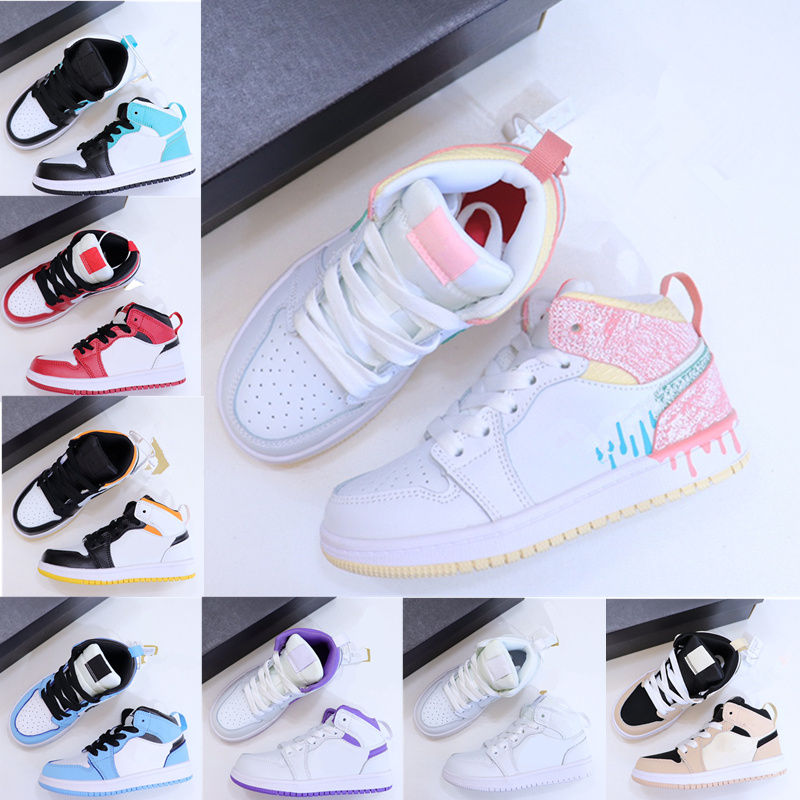 

kids High basketball shoes Bordeaux dark Gum Hand Crafted dark mocha shadow UNC twist kid outdoor sneakers size 22-35, As photos