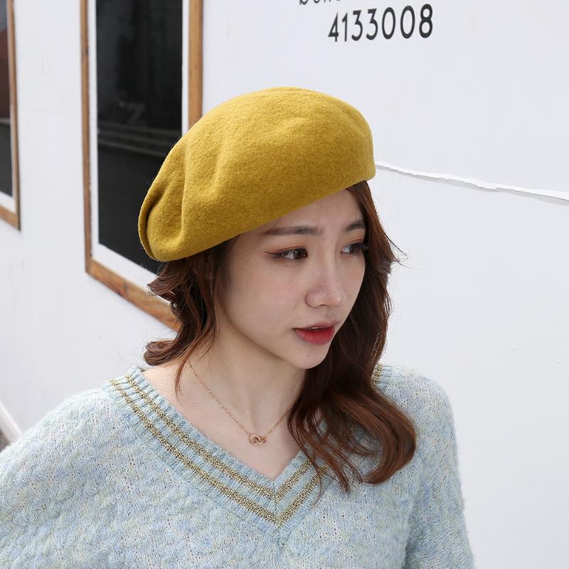 

Berets 2022 Hat Rivet Pure Color Cloth Women Day Thickening Warm Beret Painter Cap Restoring Ancient Ways Luxury Cashmere, Khaki