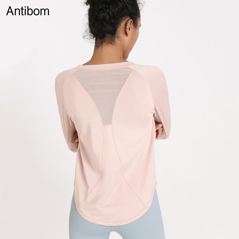 

Antibom Sports Top Women Yoga Shirt Long Sleeve Mesh Breathable Quick Drying Loose Gym Workout Running Clothes Outfits, White;red