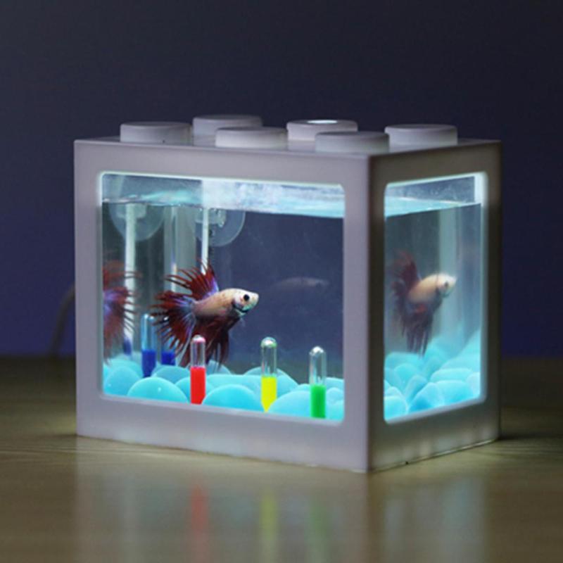 

Aquariums USB Mini Aquarium Fish Tank With LED Lamp Light Betta Fighting Cylinder