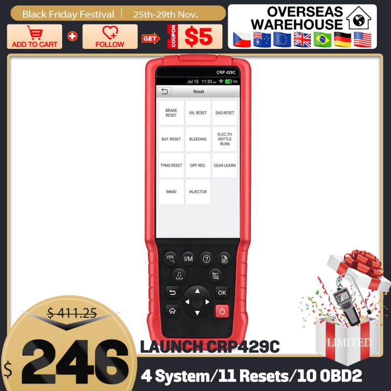 Lecteurs de code Outils d'analyse X431 CRP429C OBD OBD2 Scanner Car Professional Diagnostic ENG ABS SRS AT Tool avec 11 Service de réinitialisati