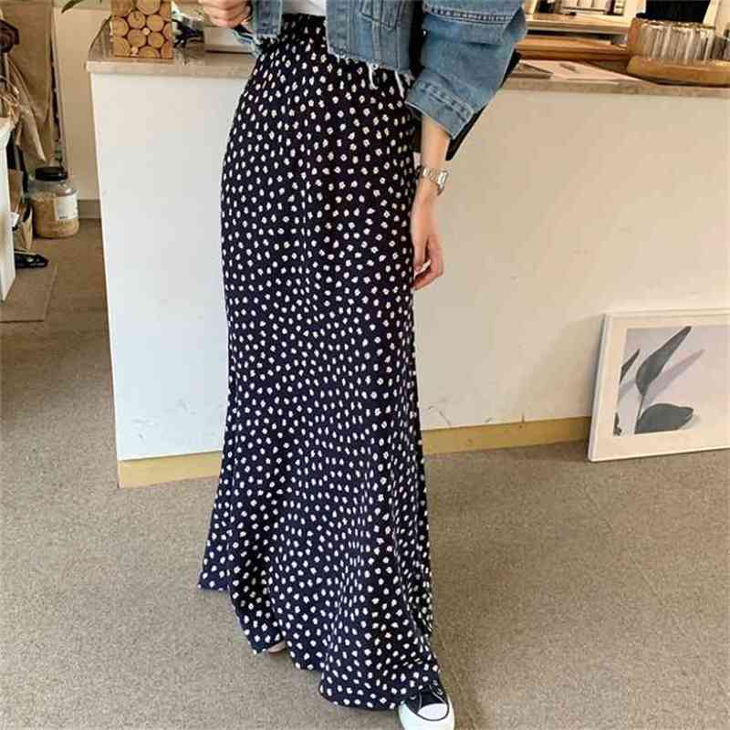 

Korea Summer Office Lady Polka Dot Print Chiffon Bodycon Skirts Ladies Fashion Casual Mid Calf High Waist 210519, Red