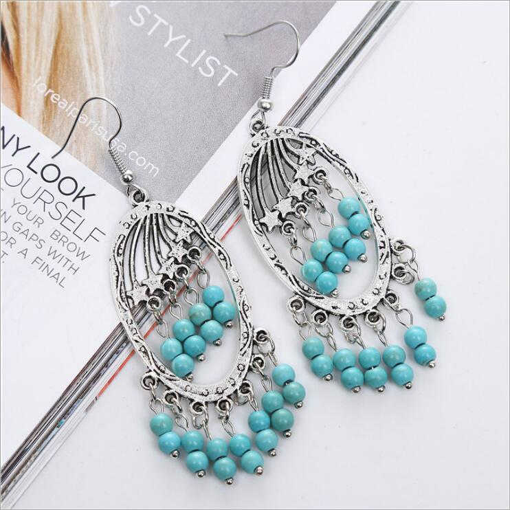 

women's hollow tassels Tibetan silver Turquoise Charm earrings GSTQE035 fashion gift national style women DIY earring